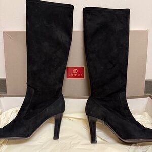 ColeHaan Black Suede stacked heel boots